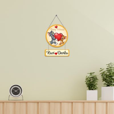 Personalized Couple Name Plate Tom & Jerry Theme Romantic Wall Hanging for Bedroom & Home